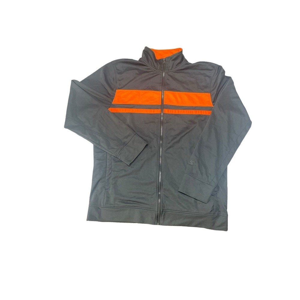 Starter‎ Track Jacket Men's Size Medium Full Zip Gray Orange Stripe EUC